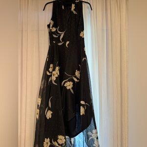White House Black Market Black and Cream Floral High Low Dress
